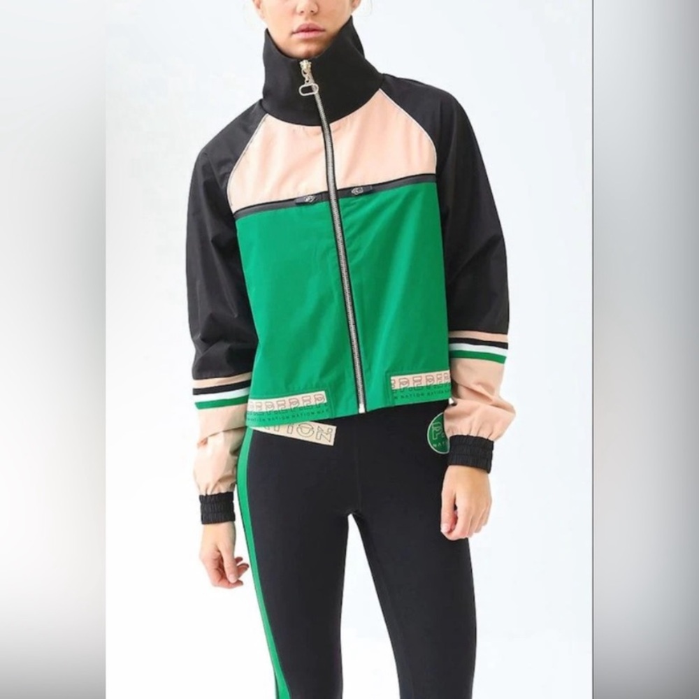 P. E Nation Jacket Major League Full Zip Color Block Green Nude Size XS